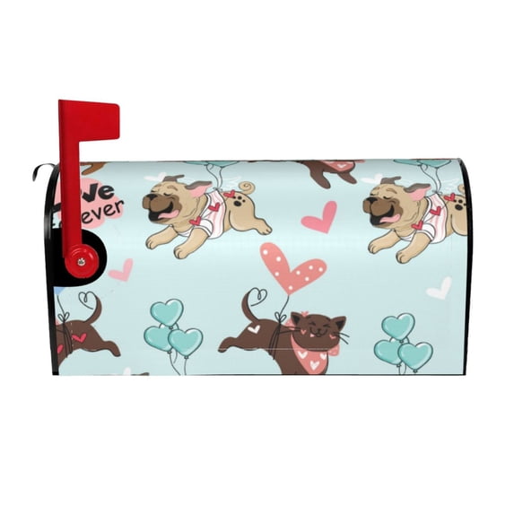 Haiem Cute Pug Dogs Mailbox Covers Magnetic ,Mailbox Wraps Post Letter Box Cover for Holiday Garden Yard Decor-21x18 in