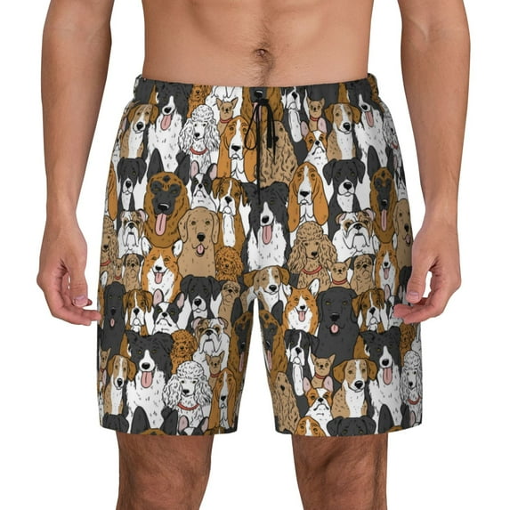Haiem Cute Puppy Mens Swim Trunks with Compression Liner 2 in 1 Swimming Shorts Stretch Swimwear Quick Dry,Board Shorts-XX-Large