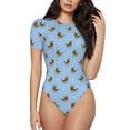 thumbnail image 1 of Haiem Cute Puppy Women's Crew Neck Short Sleeve Bodysuit Tops Stretchy Slim Basic-Large, 1 of 8