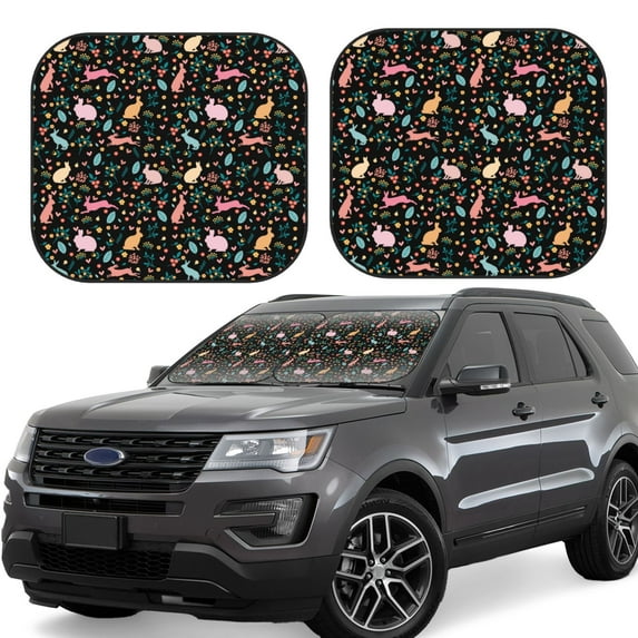 Haiem Cute Rabbit And Flower Car Windshield Sun Shade (2 Pieces) Foldable Windshield Sun Shade Car Accessories for Truck SUV Pickup-Medium