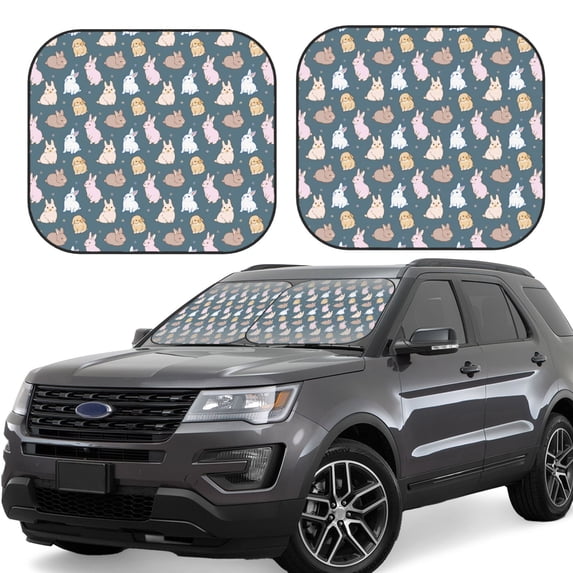 Haiem Cute Rabbit Car Windshield Sun Shade (2 Pieces) Foldable Windshield Sun Shade Car Accessories for Truck SUV Pickup-Large
