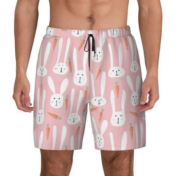 Haiem Cute Rabbit Carrot Mens Swim Trunks with Compression Liner 2 in 1 Swimming Shorts Stretch Swimwear Quick Dry,Board Shorts-3X-Large