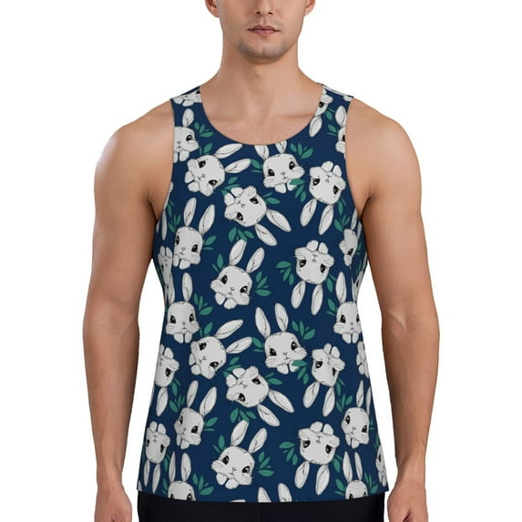 Haiem Cute Rabbit Men Workout Tank Top Gym Bodybuilding Sleeveless Muscle T Shirts Athletic Tank Breathable Workout Shirt-Large