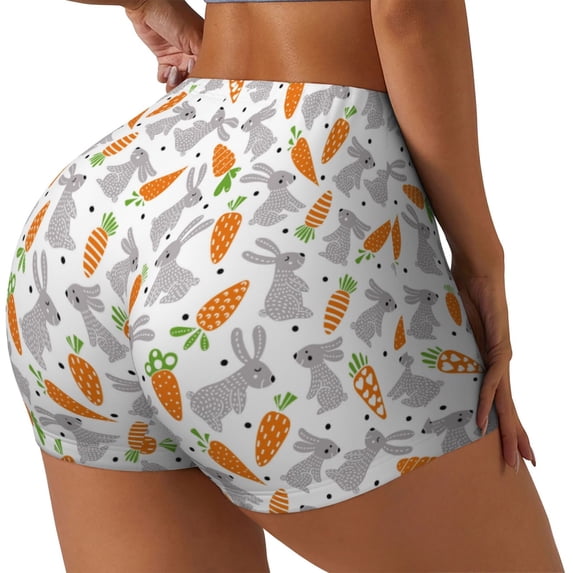 Haiem Cute Rabbit No Front Seam Biker Shorts for Women Yoga Workout Gym Bike Shorts with Tummy Control Moisture-Wicking-Medium