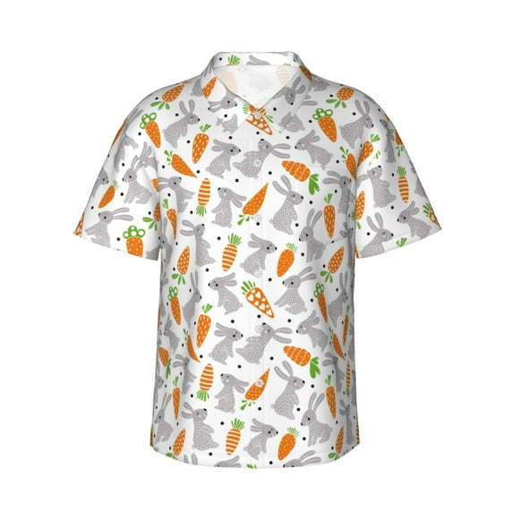 Haiem Cute Rabbit Printed Hawaiian Shirt for Men - Men’s Casual Beach Summer Shirts - Stretch Fabric with Modern Fit-Medium