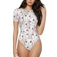 thumbnail image 1 of Haiem Cute Rabbit Women's Crew Neck Short Sleeve Bodysuit Tops Stretchy Slim Basic-Small, 1 of 9