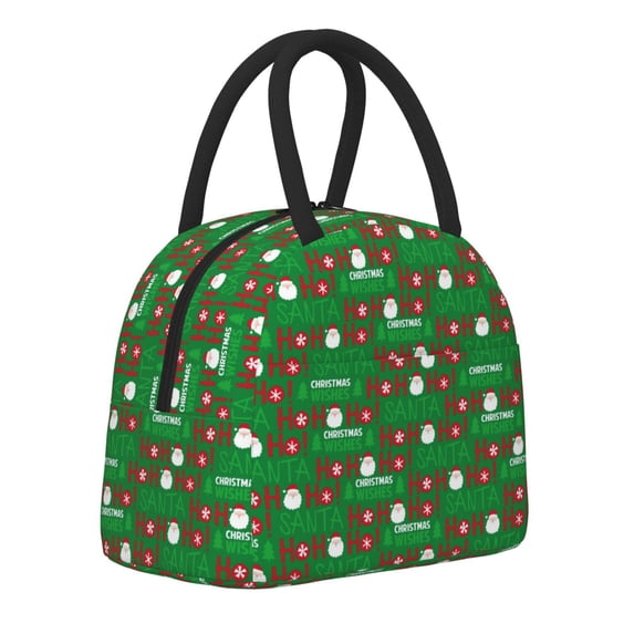 Haiem Cute Santa And Ho Ho Ho Printed Lunch Bag Women, Lunch Box Lunch Bag for Women, Small Leakproof Cute Lunch Tote Large Capacity Reusable Insulated Cooler Lunch Container