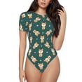 thumbnail image 1 of Haiem Cute Shiba Women's Crew Neck Short Sleeve Bodysuit Tops Stretchy Slim Basic-Medium, 1 of 9