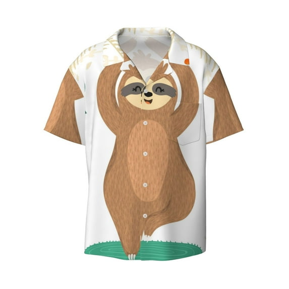 Haiem Cute Sloth In Yoga Pose Tree Men's Casual Shirts Short Sleeve Button Down Shirts Fashion Textured Summer Beach Shirt-Medium