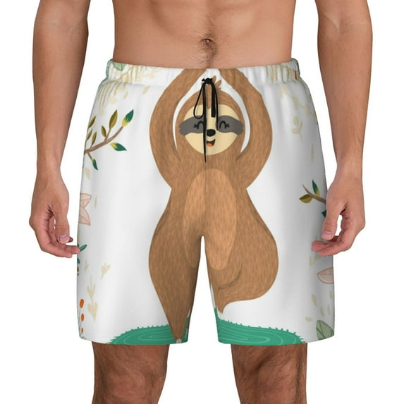 Haiem Cute Sloth In Yoga Pose Tree Mens Swim Trunks with Compression Liner 2 in 1 Swimming Shorts Stretch Swimwear Quick Dry,Board Shorts-X-Large
