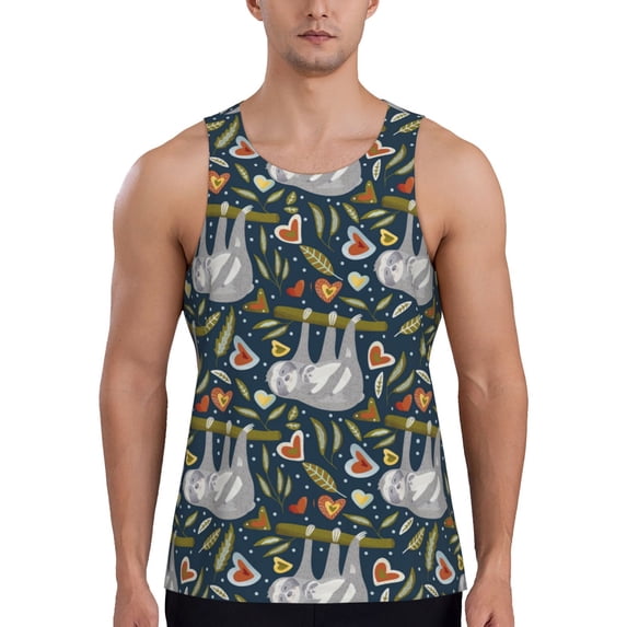 Haiem Cute Sloth Men Workout Tank Top Gym Bodybuilding Sleeveless Muscle T Shirts Athletic Tank Breathable Workout Shirt-X-Large