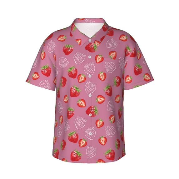 Haiem Cute Strawberry Printed Hawaiian Shirt for Men - Men’s Casual Beach Summer Shirts - Stretch Fabric with Modern Fit-Large