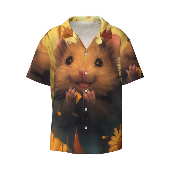 Haiem Cute Sunflower Guinea Pig Men's Casual Shirts Short Sleeve Button Down Shirts Fashion Textured Summer Beach Shirt-3X-Large