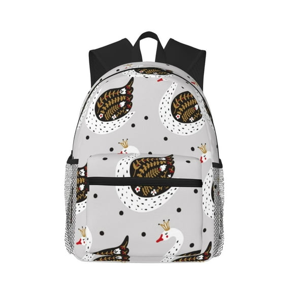 Haiem Cute Swan Lightweight Backpack for School, Classic Basic Water Resistant Casual Daypack for Travel with Bottle Side Pockets