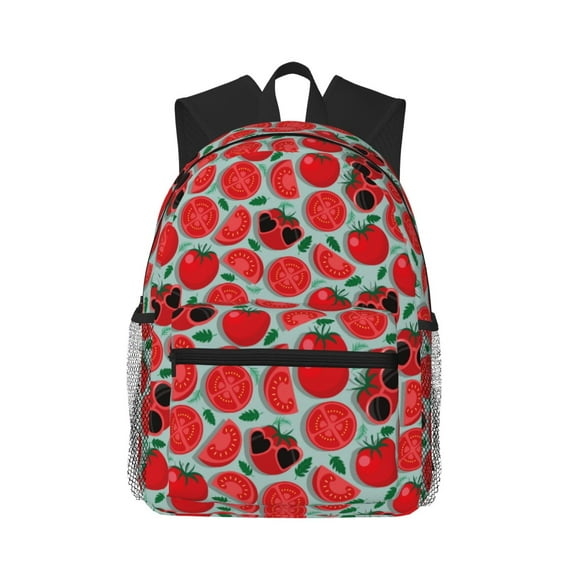 Haiem Cute Tomato Lightweight Backpack for School, Classic Basic Water Resistant Casual Daypack for Travel with Bottle Side Pockets