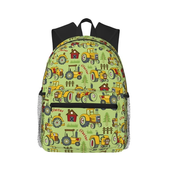 Haiem Cute Tractor Lightweight Backpack for School, Classic Basic Water Resistant Casual Daypack for Travel with Bottle Side Pockets