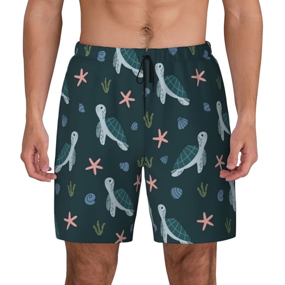 Haiem Cute Turtle Mens Swim Trunks with Compression Liner 2 in 1 Swimming Shorts Stretch Swimwear Quick Dry,Board Shorts-Large
