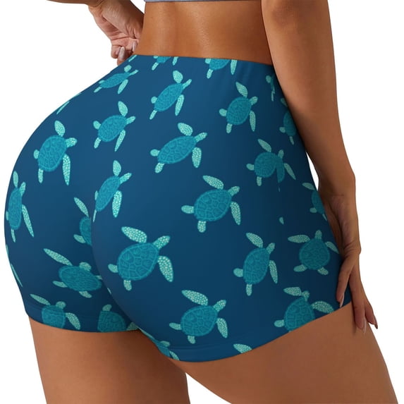 Haiem Cute Turtle No Front Seam Biker Shorts for Women Yoga Workout Gym Bike Shorts with Tummy Control Moisture-Wicking-X-Large