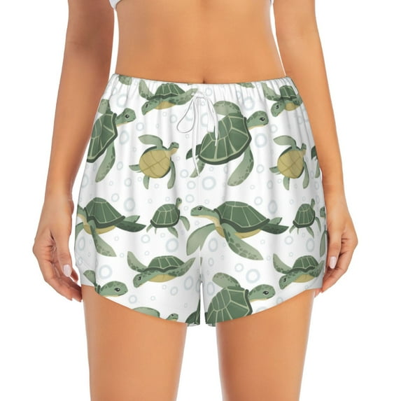 Haiem Cute Turtle Women's 2 in 1 Running Shorts - Lightweight Athletic Workout Gym Yoga Breathable Sports Shorts Liner with Phone Pockets-Medium