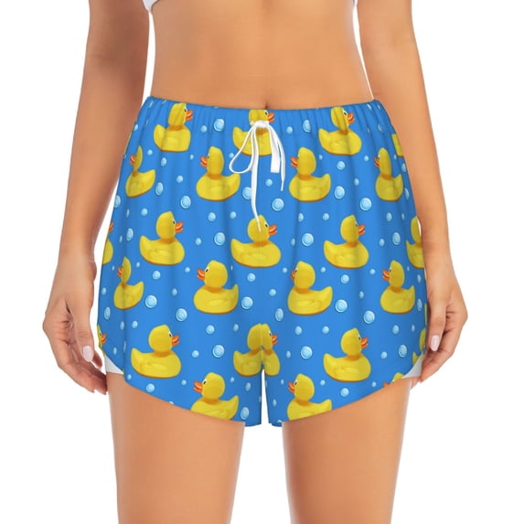 Haiem Cute Yellow Rubber Ducks Women's 2 in 1 Running Shorts - Lightweight Athletic Workout Gym Yoga Breathable Sports Shorts Liner with Phone Pockets-Small