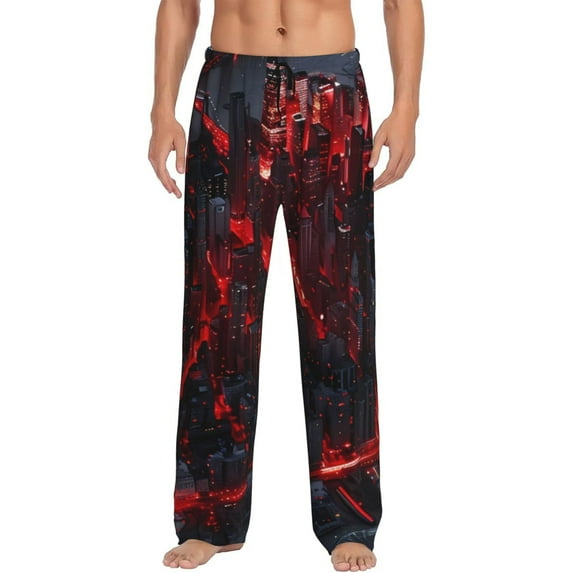 Haiem Cyberpunk Cityscape Lights Men's Pajama Pants Ultra Lightweight Pjs Bottoms Sleepwear Bottom Pants With Pocket Drawstring-XX-Large