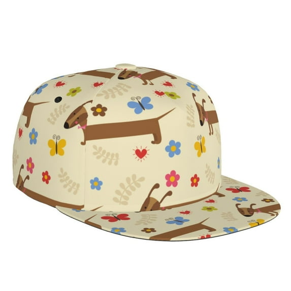 Haiem Dachshund Dog And Flower Classic Snapback Cap Flat Bill Hat Baseball Cap Adjustable Size Cotton Dad Hat