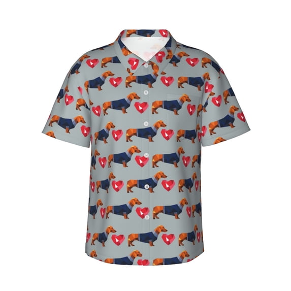Haiem Dachshund Dog Heart Printed Hawaiian Shirt for Men - Men’s Casual Beach Summer Shirts - Stretch Fabric with Modern Fit-3X-Large