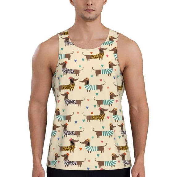 Haiem Dachshund Dog Men Workout Tank Top Gym Bodybuilding Sleeveless Muscle T Shirts Athletic Tank Breathable Workout Shirt-Medium