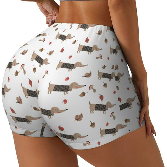 Haiem Dachshund Dog No Front Seam Biker Shorts for Women Yoga Workout Gym Bike Shorts with Tummy Control Moisture-Wicking-Medium