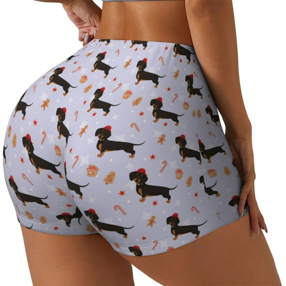 Haiem Dachshund Dog No Front Seam Biker Shorts for Women Yoga Workout Gym Bike Shorts with Tummy Control Moisture-Wicking-XX-Large