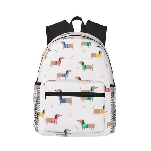 Haiem Dachshund Dog Puppy Lightweight Backpack for School, Classic Basic Water Resistant Casual Daypack for Travel with Bottle Side Pockets