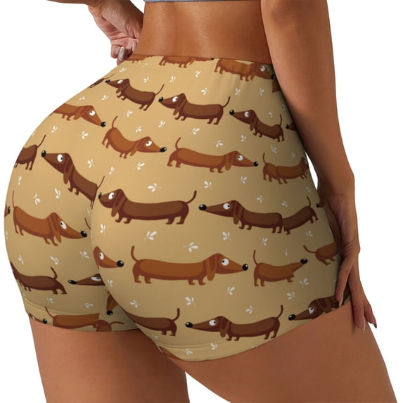 Haiem Dachshund Dog Puppy No Front Seam Biker Shorts for Women Yoga Workout Gym Bike Shorts with Tummy Control Moisture-Wicking-Small