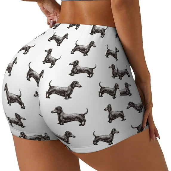 Haiem Dachshund Dog Puppy No Front Seam Biker Shorts for Women Yoga Workout Gym Bike Shorts with Tummy Control Moisture-Wicking-X-Large
