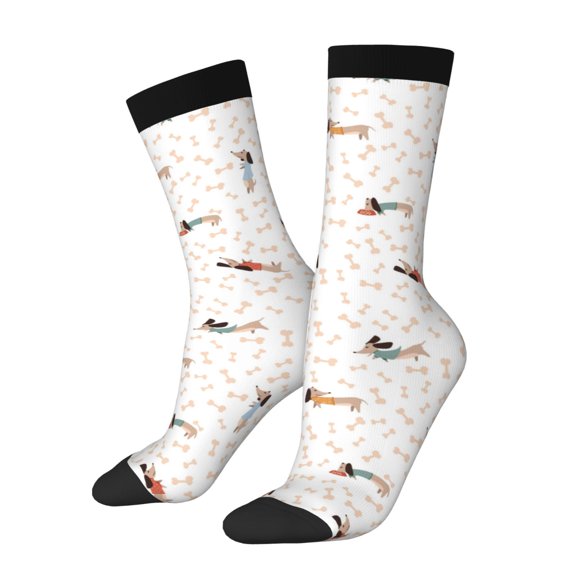Haiem Dachshund Dog Puppy Pattern Crew Socks – Soft & Durable Moisture-wicking Socks, Stay-Up Fit for Business, Work, and Casual Wear Size 5-11