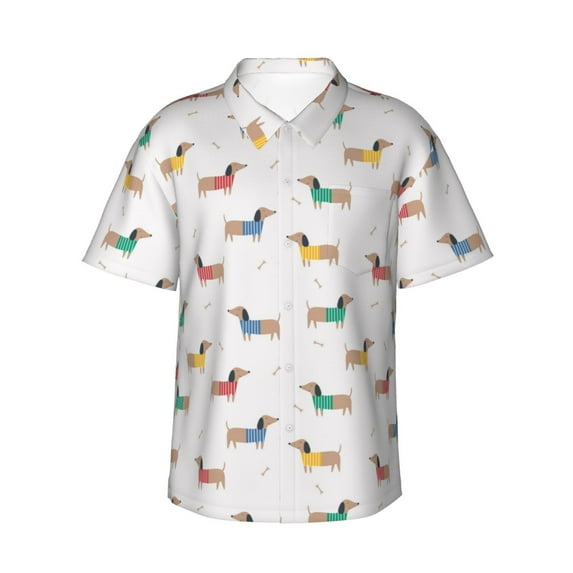 Haiem Dachshund Dog Puppy Printed Hawaiian Shirt for Men - Men’s Casual Beach Summer Shirts - Stretch Fabric with Modern Fit-3X-Large
