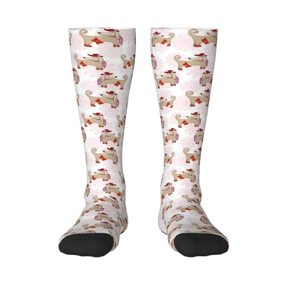 Haiem Dachshund Dog Puppy Socks, Funny Novelty Crazy Design Cotton Socks Sports Socks Knee High Socks For Men, Women,1Pairs - Gift For Working Friends