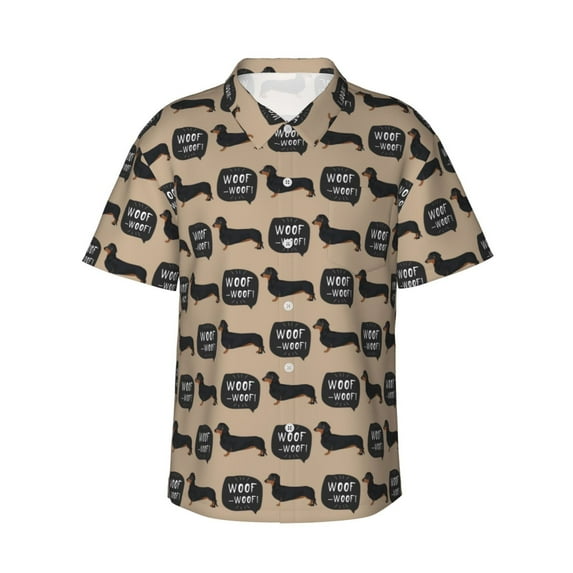 Haiem Dachshund Dog Woof Printed Hawaiian Shirt for Men - Men’s Casual Beach Summer Shirts - Stretch Fabric with Modern Fit-Medium
