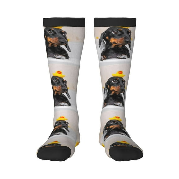 Haiem Dachshund Sitting in Bathtub Socks, Funny Novelty Crazy Design Cotton Socks Sports Socks Knee High Socks For Men, Women,1Pairs - Gift For Working Friends
