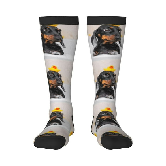 Haiem Dachshund Sitting in Bathtub Socks, Funny Novelty Crazy Design Cotton Socks Sports Socks Knee High Socks For Men, Women,1Pairs - Gift For Working Friends