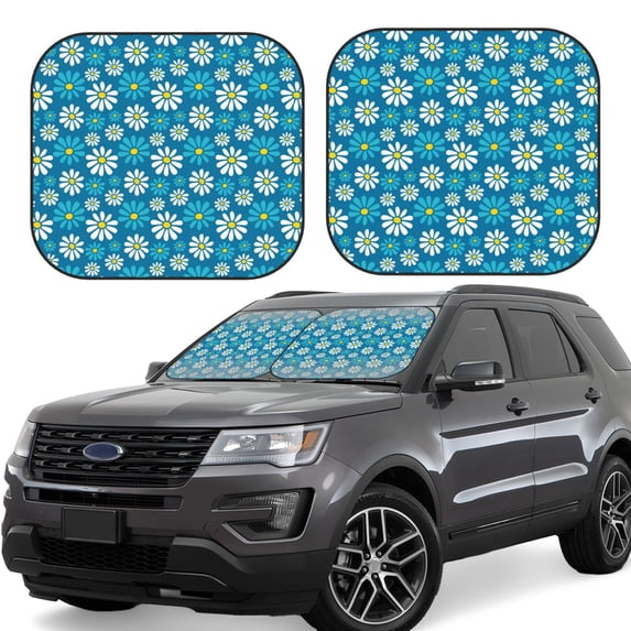 Haiem Daisies Flowers Car Windshield Sun Shade (2 Pieces) Foldable Windshield Sun Shade Car Accessories for Truck SUV Pickup-Small