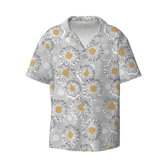 Haiem Daisies Flowers Men's Casual Shirts Short Sleeve Button Down Shirts Fashion Textured Summer Beach Shirt-Large