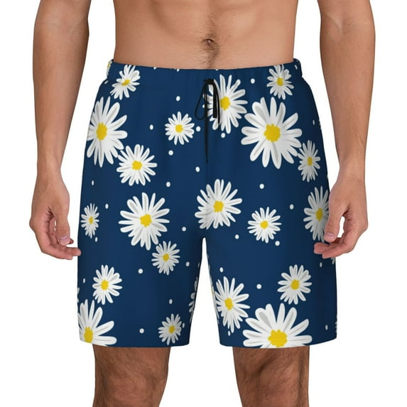 Haiem Daisies Flowers Mens Swim Trunks with Compression Liner 2 in 1 Swimming Shorts Stretch Swimwear Quick Dry,Board Shorts-Large