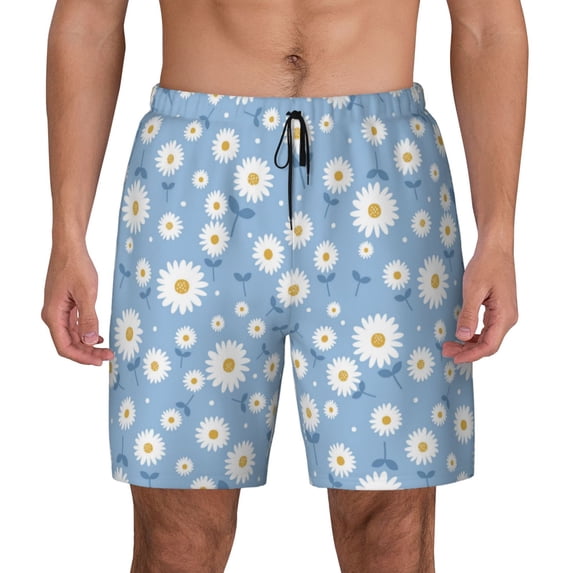 Haiem Daisies Flowers Mens Swim Trunks with Compression Liner 2 in 1 Swimming Shorts Stretch Swimwear Quick Dry,Board Shorts-X-Large