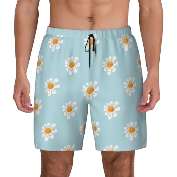 Haiem Daisies Flowers Mens Swim Trunks with Compression Liner 2 in 1 Swimming Shorts Stretch Swimwear Quick Dry,Board Shorts-XX-Large