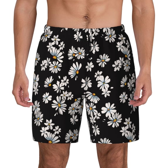 Haiem Daisies Flowers Mens Swim Trunks with Compression Liner 2 in 1 Swimming Shorts Stretch Swimwear Quick Dry,Board Shorts-XX-Large