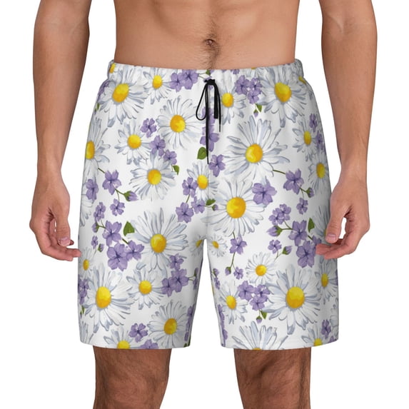 Haiem Daisies Flowers Mens Swim Trunks with Compression Liner 2 in 1 Swimming Shorts Stretch Swimwear Quick Dry,Board Shorts-XX-Large