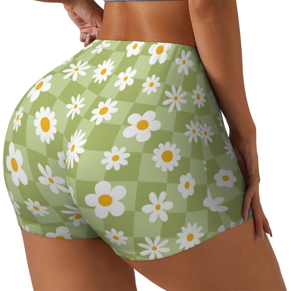 Haiem Daisies Flowers No Front Seam Biker Shorts for Women Yoga Workout Gym Bike Shorts with Tummy Control Moisture-Wicking-Medium