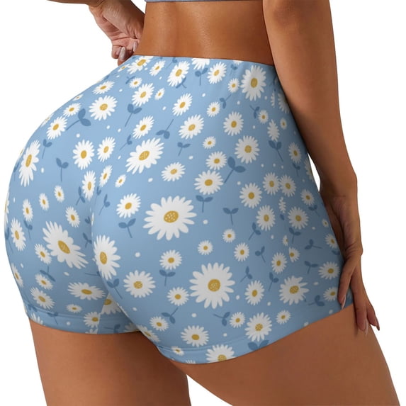 Haiem Daisies Flowers No Front Seam Biker Shorts for Women Yoga Workout Gym Bike Shorts with Tummy Control Moisture-Wicking-XX-Large