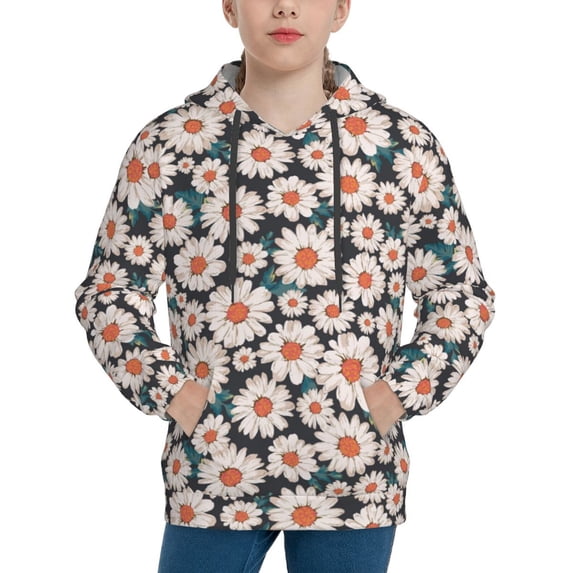 Haiem Daisies Flowers Pattern Boys Hoodie, Youth Pullover Hooded Sweatshirt, Kangaroo Pocket Hoodie for Kids Girls -Large