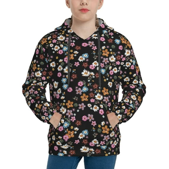 Haiem Daisies Flowers Pattern Boys Hoodie, Youth Pullover Hooded Sweatshirt, Kangaroo Pocket Hoodie for Kids Girls -Medium